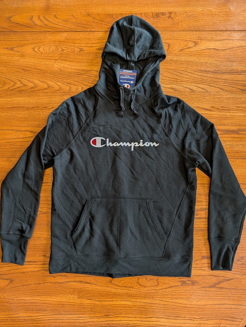 Champion Powerblend Black Hoodie NWT Adult Medium Pullover Logo Sweatshirt